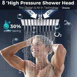 1Set High Pressure 20.32cm Rain Shower Head With Two-in-One Handhead Shower, Equipped 149.86cm Extra Long Hose, 3-Way Diverter, Adhesive Shower Head Holder, Extention Shower Arm, Square Shower Head Set (Short And Extended Styles)
