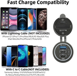 C Charger Socket 12V/24V Multiple USB Outlet Two 45W PD USB-C & QC3.0 Ports with Power Switch Fast Car Adapter