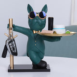 1pc French Bulldog Sculpture Dog Statue ,Decorative Figurine Storage, Metal Tray Coin Money Box/saving Pot Entrance Key Snack Holder,Home Living Room Bar Cafe Decor Ornament, Room Decor Tabletop Display Ornament