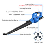 20V Cordless Electric 2-Speed Control 60MPH/ 130MPH Power Leaf Blower Sweeper with Extension Tubes 2.0Ah Battery