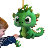 Christmas Tree 2D Cute Green Dinosaur Ornaments Acrylic Winter Festival Animal Car Pendant For Balcony