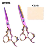 2Pcs 6" Barber Scissors Professional 440C 62HRC Hair Cutting Scissors Dragon Sculpture Handle Thinning Shears Adjustable C9003