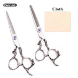2Pcs 6" Barber Scissors Professional 440C 62HRC Hair Cutting Scissors Dragon Sculpture Handle Thinning Shears Adjustable C9003