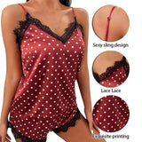 2Pcs Fashion Women V-Neck Stretch Satin Lace Sexy Lingerie Bowknot Pyjamas Sleep Shorts Set Pijama Suit Sexy Nightdress Women