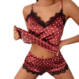 2Pcs Fashion Women V-Neck Stretch Satin Lace Sexy Lingerie Bowknot Pyjamas Sleep Shorts Set Pijama Suit Sexy Nightdress Women