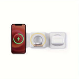 Magnetic smartwatch charger, fast charging station, iPhone 15 14, 15W foldable wireless charger holder