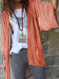 Pink Vintage Velvet Wide Sleeve Cardigan Top Women's European And American Spring And Autumn New Fashion Thin Coat