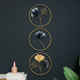 3pcs European Style Iron Art Ginkgo Wall Hanging, Wall Modern Fashion Hanging Ornaments, Iron Metal Wall Hanging, Home Living Room Bedroom Nursery Room Wall Decoration, Painting Wall Stickers