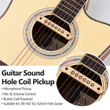 JUSTPRO JC-A1 Sound Hole Coil Pickup Microphone - With Mic and Volume Control for 39/40/41/42-inch Folk Guitar