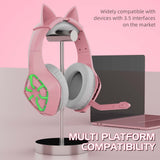 Pink Gaming Headset Headphones 3.5mm USB Wired Noise Cancelling Cat Ear Headphones with Microphone and LED RGB Light