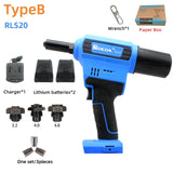 Electric Rocol RL-520 Lithium Battery Automatic Rivet Gun Core Pulg Riveting Tool Stainless Steel Brushed Rivets