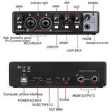Interface Recording Portable Professional Sound Card with Loopback Monitor 48V Phantom for Audio Equipment Guitar