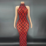Sexy Shiny Water Diamond Silver Large Women's Evening Hanging Neck Fish Tail Long Dress Sleeveless