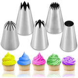 5 large stainless steel nozzles for decorating pastry utensils such as cupcakes and cookies