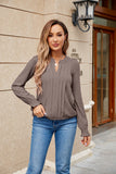 Elegant Pleated V-neck Cuff Smocking Women's Top