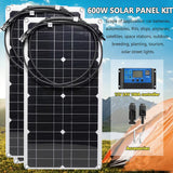 300W/600W Flexible Solar Panel Kit - With Controller Power Bank for Home, Mobile Phone, Car, RV, Camping & Outdoor