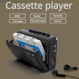 Walkman recorder, portable AM/FM radio, retro cassette music player with speakers, supporting 3.5mm headphones for play