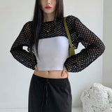 Solid Color Grid See-through Smock Top