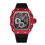 PINTIME Sport Men's Watches Silicone Strap Fashion Quartz Wristwatch Waterproof 3Bar Striped Tonneau Case Calendar Clock Relogio