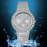 PINTIME Luxury Watch for Men Diamond Ice Out Quartz Wristwatch Stainless Steel Strap CZ Dial Waterproof 3br Casuals Reloj Hombre