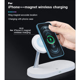 Magnetic wireless 5-in-1 fast charging support with LED night light and USB power mode