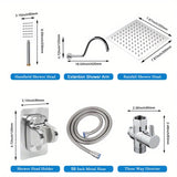 1Set High Pressure 20.32cm Rain Shower Head With Two-in-One Handhead Shower, Equipped 149.86cm Extra Long Hose, 3-Way Diverter, Adhesive Shower Head Holder, Extention Shower Arm, Square Shower Head Set (Short And Extended Styles)