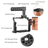 Andoer Camera Video Cage +Top Handle +Side Wooden Grip Kit with 1/4" Threads for Sony A7IV/ A7III/ A7II/ III/ A7R II/ A7S II