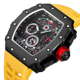 PINTIME Man Watch Waterproof 30m Quartz Wristwatch Luxury Tonneau Case Chronograph Silicone Strap Calendar Luminous Reloj Hombre