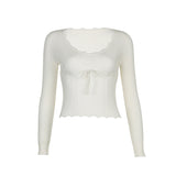 Bow Tie And Hook Flower Woolen Top