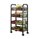 Rolling Storage Cart Layered Storage Shelves Multi Functional Movable Snack Vegetable Baskets Kitchen Shelves Black Four Layers