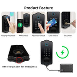 Smart Door Lock Water Resistant Auto Lock 5 in 1 for TTlock App IC Card 150 Codes Electronic Fingerprint Door Lock with Handle Lever Set for Front Do