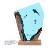 Diver Whale Cave Ocean Lamp Resin Wood USB Powered Button Control Vivid Marine Art Night Light for Desk Decoration