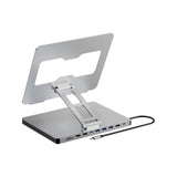 (Without network port) 10 Port Laptop Docking Station and Folding Rising Base Holder and Comprehensive Device Protections Aluminum Stand