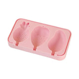 3 Grids Silicone Ice Cream Mold Thickened Food Grade Home Made 3 Hole Cartoon Ice Cream Mold Box Silicone Mold Fruit Shape