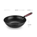 30/32/34cm Non-stick Iron Cooking Pots Pans Cookware Flat Bottom Wok with Wood Handle Kitchen Cooking Pot for Gas Induction