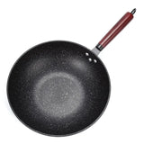 30/32/34cm Non-stick Iron Cooking Pots Pans Cookware Flat Bottom Wok with Wood Handle Kitchen Cooking Pot for Gas Induction