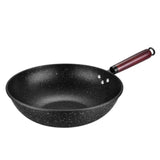 30/32/34cm Non-stick Iron Cooking Pots Pans Cookware Flat Bottom Wok with Wood Handle Kitchen Cooking Pot for Gas Induction