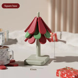 3pcs Tree Design Stand Wooden Trivets Decorative Anti Scald Heat Resistant Table Mat Coaster Wood Placemats Pot for Christmas