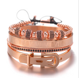 Copper bead braided 12 6 mm micro-drill balls, 3 diamond double-row drill crescent stainless steel bracelet four-piece Suite