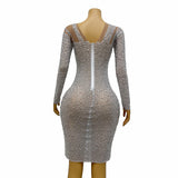 Ladies Party Evening Dress Elegant Perspective Design with Concatenated Hollow Fine Sparkling Diamonds, Sexy and Slim Fit