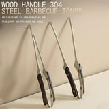 304 Stainless Steel Grill BBQ Tongs With Anti-scald Wood Handle Cooking Utensils Multi-purpose Food Bread Clip For BBQ Baking