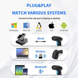 Portable U2 wired U2W 2D Wireless U2B Handheld Bluetooth QR Code Scanner 1D Barcode Reader for PDF417