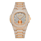 PINTIME Men's Watches Luxury Iced Out Diamond Case Fashion Quartz Wristwatch Waterproof 30M Bling Business Stainless Steel Reloj