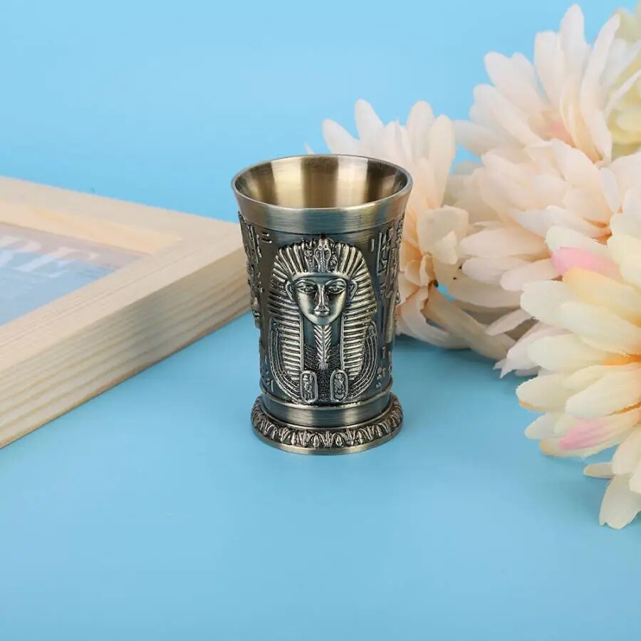 30ML Shot Glass Metal Vintage Egyptian Chalice Creative Wine Shot Glasses Personalized Sip Glass Used for Tequila Vodka Cocktail
