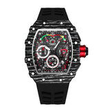 Pintime Men's Watches Silicone Strap Waterproof 3Bar Sport Quartz Wristwatch Tonneau Case Luminous Dial Chronograph Clock Gifts