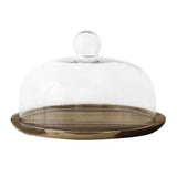 Glass Dome Wood Tray Cake Storage Holder Dessert Display Wood Plate Cupcake Plate