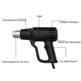 Black Color 220V Heat Professional Hot Air Gun Adjustable Temperature 60-600 ℃ 4 Nozzles for DIY Stripping Paint Shrinking