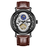 PINTIME Men's Watches Luxury Leather Strap Automatic Mechanical WristWatches 3D Dragon Emboss Business Waterproof Reloj Hombre