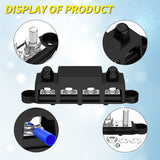12V Power Distribution 250A Bus Bar Block with Cover 4 3/8" Studs 3 x #8 Terminal Screw 48VDC 300VAC