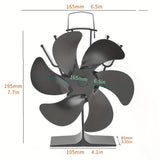 1pc 6-Blades Heat Powered Wood Stove Fan  Thermometer, 122°F Start Non Electric Eco Fireplace Fan For Gas/Pellet/Log/Wood Burning Stoves, Silent Operation Thanksgiving Halloween Christmas Gift Fall Winter Essential Fireplace Accessories